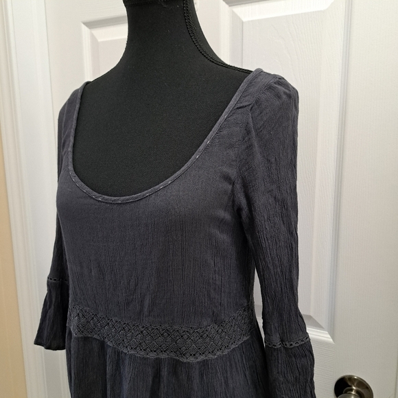 ❤️ American Eagle Outfitters Grey Dress Women's Small Crinkle 3/4 Sleeve - Picture 2 of 9